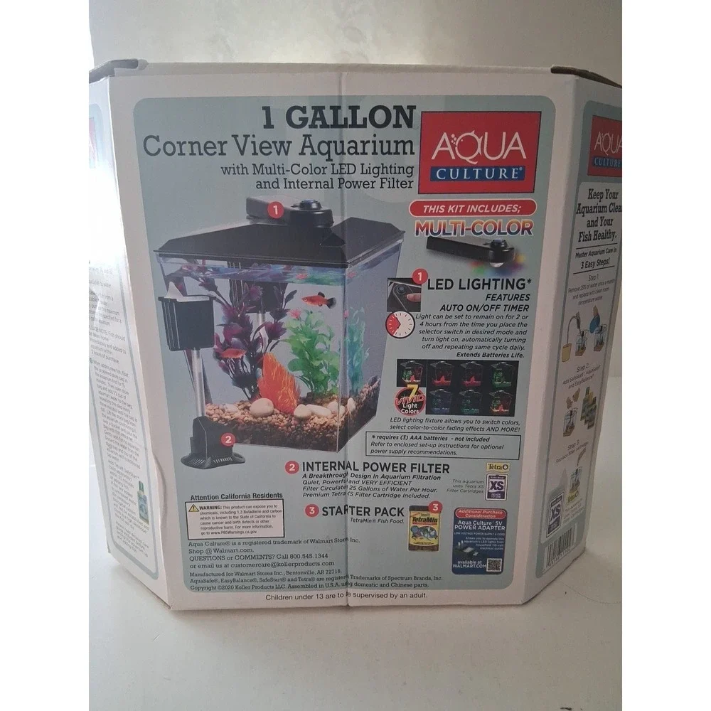 Aqua Culture 1 Gallon Corner View Aquarium w/Lighting & Filter New Open Box